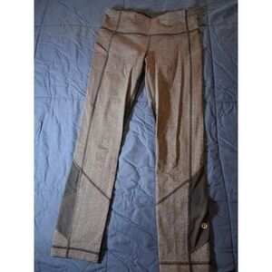 Lululemon Pace Rival Crop Tight Leggings Black Gray Herringbone Size 4 Running